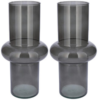 Bellatio Design Bloemenvaas - 2x - grijs - transparant gerecycled glas - D15 x H31 cm