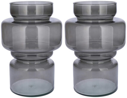 Bellatio Design Bloemenvaas - 2x - grijs - transparant gerecycled glas - D17 x H25 cm