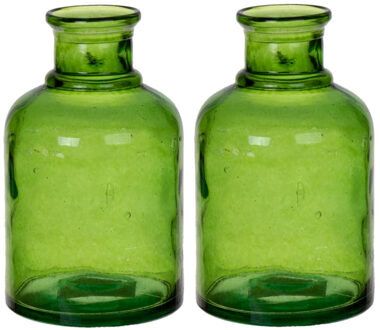 Bellatio Design Bloemenvaas - 2x - groen transparant gerecycled glas - D12 x H20 cm - Vazen