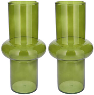 Bellatio Design Bloemenvaas - 2x - groen - transparant gerecycled glas - D15 x H31 cm