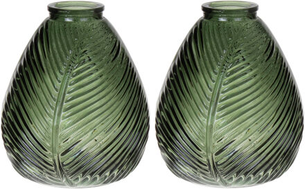 Bellatio Design Bloemenvaas - 2x - groen - transparant glas - D14 x H16 cm