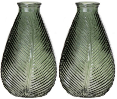 Bellatio Design Bloemenvaas - 2x - groen - transparant glas - D14 x H23 cm