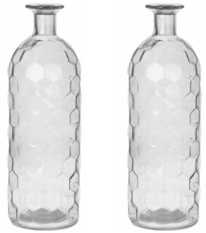 Bellatio Design Bloemenvaas - 2x - helder transparant glas honingraat - D7 x H20 cm