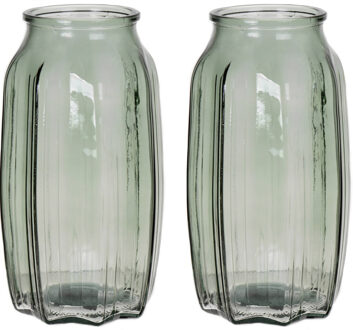 Bellatio Design Bloemenvaas - 2x - lichtgroen - transparant glas - D12 x H22 cm