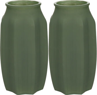 Bellatio Design Bloemenvaas - 2x - mat groen - glas - D12 x H22 cm - Vazen