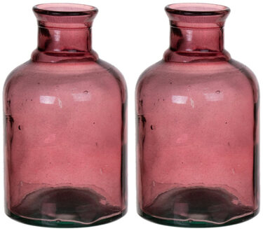 Bellatio Design Bloemenvaas - 2x - paars - transparant gerecycled glas - D12 x H20 cm