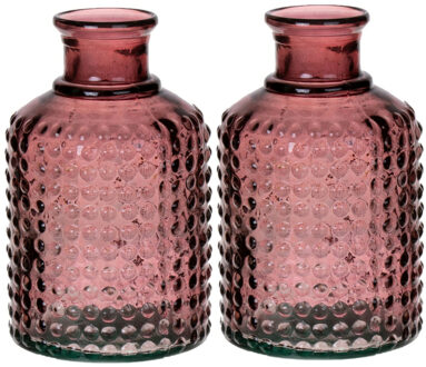 Bellatio Design Bloemenvaas - 2x - paars - transparant gerecycled glas - D12 x H20 cm