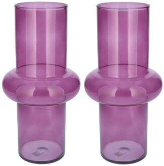 Bellatio Design Bloemenvaas - 2x - paars - transparant gerecycled glas - D15 x H31 cm
