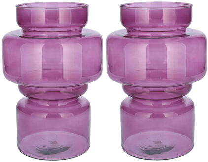 Bellatio Design Bloemenvaas - 2x - paars - transparant gerecycled glas - D17 x H25 cm