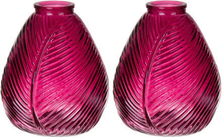 Bellatio Design Bloemenvaas - 2x - paars - transparant glas - D14 x H16 cm