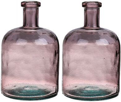 Bellatio Design Bloemenvaas - 2x - roze - transparant gerecycled glas - D15 x H24 cm - Vazen