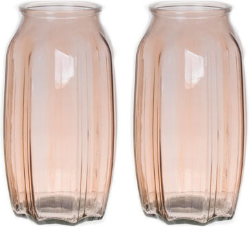 Bellatio Design Bloemenvaas - 2x - taupe/bruin - glas - D12 x H22 cm - Vazen