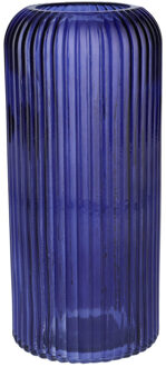 Bellatio Design Bloemenvaas - donkerblauw - transparant glas - D9 x H20 cm