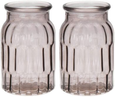 Bellatio Design Bloemenvaas klein - 2x - grijs - transparant glas - D10 x H16 cm