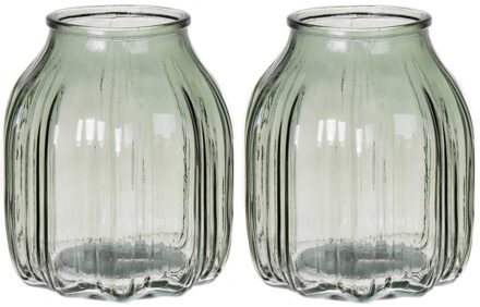 Bellatio Design Bloemenvaas klein - 2x - lichtgroen - transparant glas - D14 x H16 cm