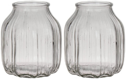 Bellatio Design Bloemenvaas klein - set van 2x - helder - transparant glas - D14 x H16 cm