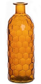 Bellatio Design Bloemenvaas - oranje glas honingraat - D7 x H20 cm - Vazen