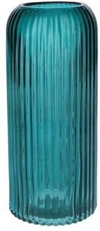 Bellatio Design Bloemenvaas - petrol - transparant glas - D10 x H25 cm - Vazen Blauw