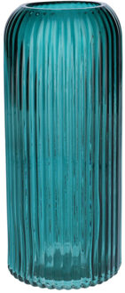 Bellatio Design Bloemenvaas - petrol - transparant glas - D10 x H25 cm