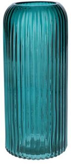 Bellatio Design Bloemenvaas - petrol - transparant glas - D9 x H20 cm - Vazen Blauw