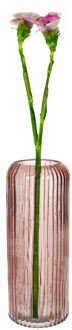Bellatio Design Bloemenvaas ribbel - oudroze - transparant glas - D10 x H25 cm