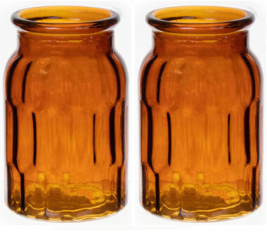 Bellatio Design Bloemenvaas - set van 2x - bruin - transparant glas - D12 x H18 cm
