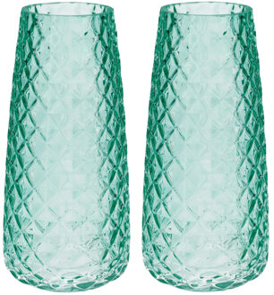 Bellatio Design Bloemenvaas - set van 2x - groen - transparant glas - D10 x H21 cm