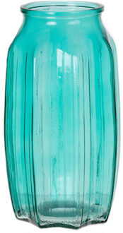 Bellatio Design Bloemenvaas - turquoise blauw - transparant glas - D12 x H22 cm