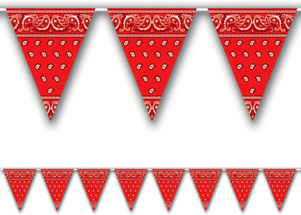 Bellatio Design Boeren zakdoek vlaggenlijn - 366 cm - Cowboy western thema feestversiering - rood