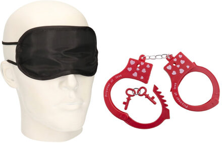 Bellatio Design Bondage erotische set oogmasker en rode handboeien