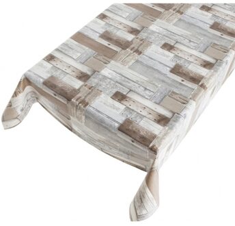Bellatio Design Buiten tafelkleed/tafelzeil houten planken print 140 x 245 cm - Tafelzeilen Multikleur