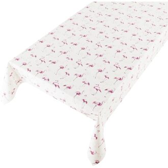 Bellatio Design Buiten tafelkleed/tafelzeil wit/roze flamingo print 140 x 170 cm