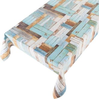 Bellatio Design Buiten tafelkleed/zeil houten planken motief blauw 140 x 245 cm