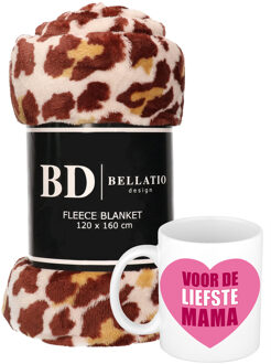 Bellatio Design Cadeau moeder set - Fleece plaid/deken panter print met Liefste Mama mok