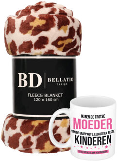Bellatio Design Cadeau moeder set - Fleece plaid/deken panter print met Trotse moeder van leukste kinderen mok