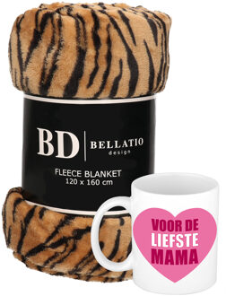 Bellatio Design Cadeau moeder set - Fleece plaid/deken tijger print met Liefste Mama mok