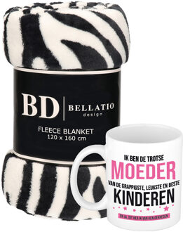 Bellatio Design Cadeau moeder set - Fleece plaid/deken zebra print met Trotse moeder van leukste kinderen mok