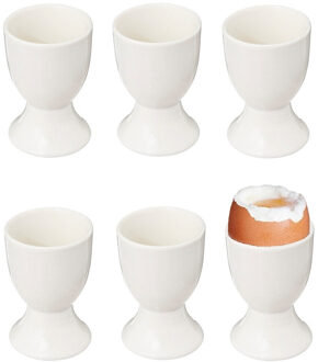 Bellatio Design Eierdopjes Blanche - set van 6x - keramiek - wit - 5 x 7 cm