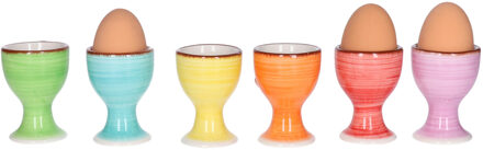 Bellatio Design Eierdopjes Bright Colour - set van 6x - multi kleuren - keramiek - 7 x 5 cm