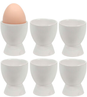Bellatio Design Eierdopjes Bright White - set van 6x - wit - keramiek - 8 x 6 cm