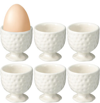 Bellatio Design Eierdopjes Dots - set van 6x - wit - keramiek - 5 x 5 cm