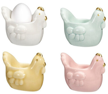 Bellatio Design Eierdopjes Kip - set van 4x - multi kleuren - porselein - 9 x 7 cm