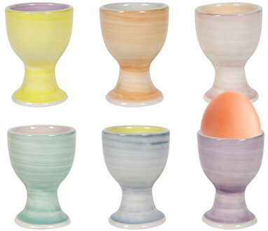 Bellatio Design Eierdopjes Soft Pastel - set van 12x - multi kleuren - keramiek - 7 x 5 cm