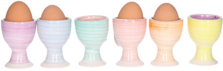 Bellatio Design Eierdopjes Soft Pastel - set van 6x - multi kleuren - keramiek - 7 x 5 cm