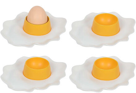 Bellatio Design Eierdopjes Spiegelei - set van 12x - eitjes - kunststof - 9 x 2 cm