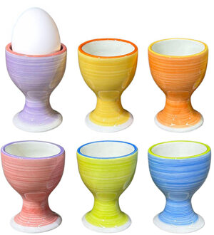 Bellatio Design Eierdopjes Spring Vibes - set van 6x - multi kleuren - keramiek - 5 x 7 cm Multi pasel