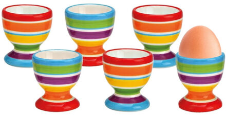 Bellatio Design Eierdopjes streep motief - set van 12x - multi kleuren - keramiek - 6 x 5 cm