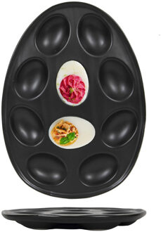Bellatio Design Eierschaal/serveerschaal voor gevulde eieren - zwart - keramiek - 26 x 19 cm