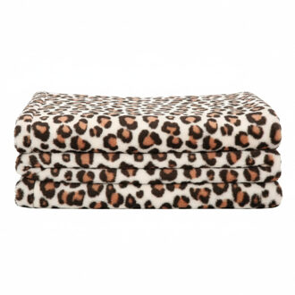 Bellatio Design Fleece dekentjes met dierenprint - bruine luipaard print - 120 x 160 cm - warme plaid