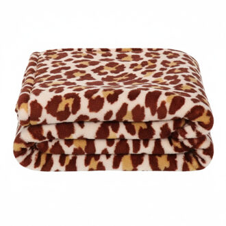 Bellatio Design Fleece dekentjes met dierenprint - bruine panter print - 120 x 160 cm - warme plaid